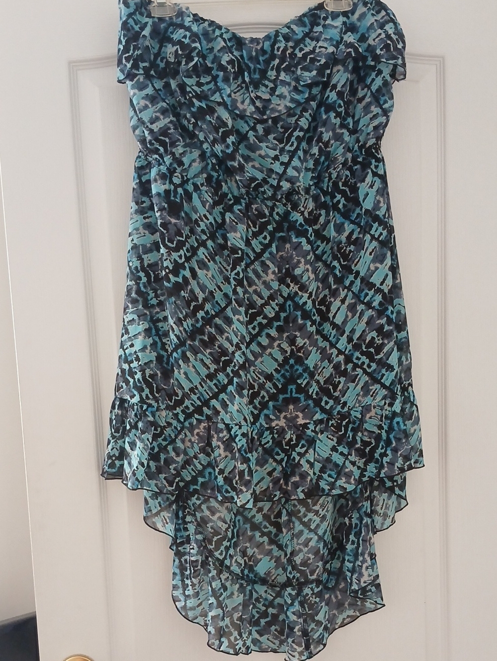 Strapless Teal Blue High-Low Summer Dress